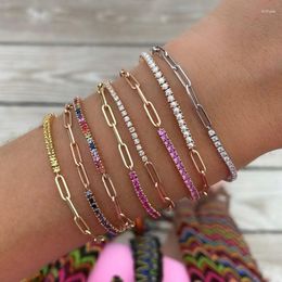 Charm Bracelets Exquisite Stainless Steel Colorful Rhinestone For Women 2023 Trend Chunky Chain Party Jewelry Gifts