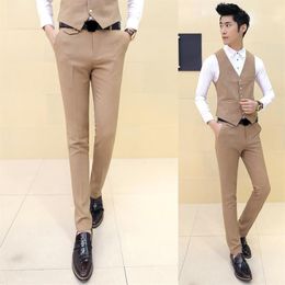 Men's Suits & Blazers Nice Men Boutique Cotton Fashion Pure Color Wedding Dresses Suit Pants Male Premium Brand Slim Busine3187