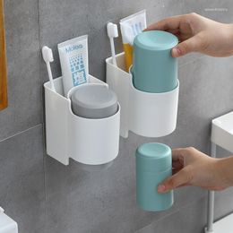 Bath Accessory Set Magnetic Cup Wall Mount Toothbrush Holder Toothpaste Storage Rack Automatic Squeezer Dispenser Bathroom Accessories