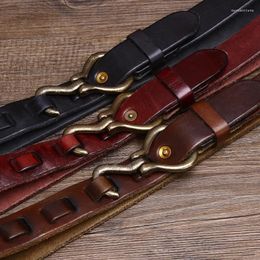 Belts Western Thicken Cow Leather Copper Hook Buckle Briaded Men Belt Retro Genuine Weave Male Gift