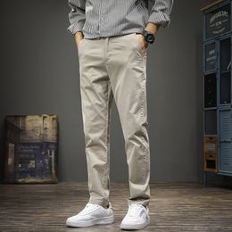 Men s Pants Autumn Casual Men Korean Style Light Grey Cotton Slim Fit Straight Trousers 230906