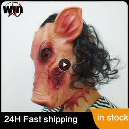 Party Masks 1~10PCS Halloween Scary Saw Pig Head Mask Cosplay Party Horrible Animal Masks Full Face Latex Mask Halloween Party Decoration 230905