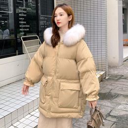 Women's Trench Coats 2023 Cotton Coat Woman Winter Jacket Warm Thicken Parkas Women Big Fur Collar Hooded Down Outwear