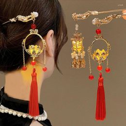 Hair Clips Chinese Style Sticks Hairpins Step Shaking Tassel Luminous Lotus Lantern Glowing Pins Headpieces Accessory