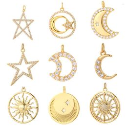 Charms Gold Colour Sun Star Moon Model Pendant For Jewellery Making Diy Earrings Necklace Accessories Metal Copper Pave Zircon