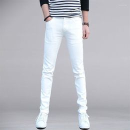 Men's Jeans White Trousers Slim Fit Leggings Casual Straight Pants Middle Waist Elastic Four Seasons Trend Men