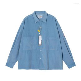 Men's Casual Shirts C.E CAVEMPT Oversized Shirt Men Women 1:1 High Quality Blue Corduroy Jacket