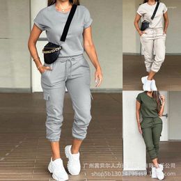 Women's Two Piece Pants Y2k Top & Drawstring Cuffed Set 2023 Suits Women Spring Autumn Tops Tracksuit Lace Up Long Cargo Matching Sets