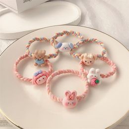 Cute Cartoon Rabbit Bear Braid Basic Elastic Hair Bands Ties Scrunchie Ponytail Holder Rubber Bands Fashion Headband Hair Accessories 2602