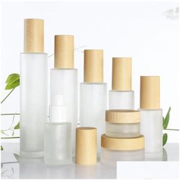 Packing Bottles Wholesale 30Ml 40Ml 60Ml 80Ml 100Ml Frosted Glass Cosmetic Jar Bottle Face Cream Pot Lotion Spray Pump With Plastic Otvnj