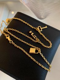 Pendant Necklaces French Temperament Vintage Gold-plated Lock Key Small Bell Collarbone Necklace