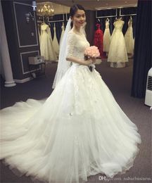 ZJ9095 Exquisite Wedding Dresses For Women 2024 Bride O-Neck Half Sleeves Bride Gowns Tulle A-Line Plus Size