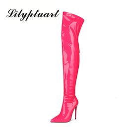 Boots Winter Shiny Patent Leather Over The Knee Pointed Toe Super High Heel Sexy Womens Shoes Woman Heels 230905