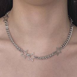 Choker Y2K Pentagram Hollow Titanium Steel Chain Necklace Vintage Bohemian Silver Metal Korea Kpop Gothic Halloween Aesthetic