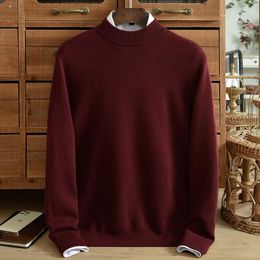 Men's Sweaters Winter Half High Collar Pure Cashmere Sweater Thickened Worsted Pullover Solid Color Korean Fit Knitted Grade