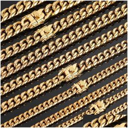 Chains 6Mm/8Mm/10Mm/12Mm Hip-Hop 18K Gold Plated Miami Cuban Link Chain Stainless Steel Necklace Gift For Men Women Jewelrychains Drop Ot4Nr
