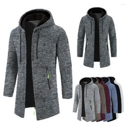 Men's Jackets Hooded Coat Solid Colour Long Sleeve Warm Fleece Lining Zipper Cardigan Slim Fashion Sweater Sweatshirt