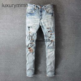 designers Jeans Amirrss men's Pants New US casual hip hop high street worn out and worn washed splash ink Colour painting Slim Fit Jeans Men's #810 23D5