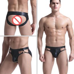 Sexy Men's Leather Ring Briefs Underpants Jockstrap T-back Panties Sissy Gay Couple Penis Pouch Erotic Brief Underwear for Me2605