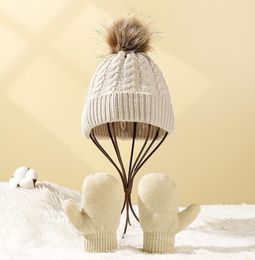 Beanie/Skl Caps Scarf Hat Glove Sets For Beanies Children Kids Winter Warm Design Pom Drop Delivery Otwxn