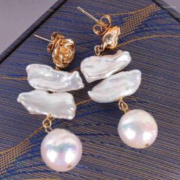 Dangle Earrings 11-13mm Natural White Baroque Pearl 18k Hook Fashion Fine Accessories
