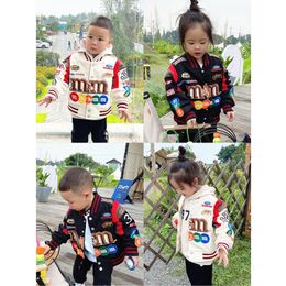 재킷 Jaket anak anak 모드 Jalan M Kacang Cetak Kerah Bulat Mantel Longgar Anak Laki Laki Dan Perempuan Harajuku Kasual Hangat Atas Musim Gugur Dingin 230905