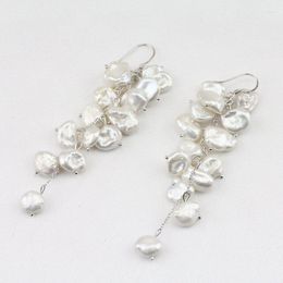 Dangle Earrings Unique Pearls Jewellery Store White Long Cluster Biwa Keshi Baroque Pearl Handmade Jewellery Perfect Girl Gift Earring