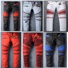 2017 New Robin Mens Jeans Zipper Classic Gold Metal Wing Robins Mens Designer Jeans Biker Jeans Wash Studded Cowboy Slim Denim Pan244D