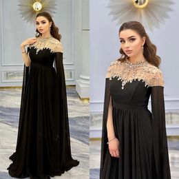 Elegant A-line Prom Dresses Jewel Gorgeous Beads Backless Illusion Tulle Long Sleeves Plus Size Floor Length Custom Made Party Dress Vestido De Noite