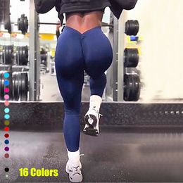 Yoga Outfit 18 Colours Nylon Back V Butt Yoga Pants Women High Waist Fitness Workout Gym Running Scrunch Leggings Shorts Active Wear 230905