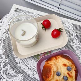 Decorative Figurines Wheat Straw Storage Tray Candy Color Rectangle Dinner Plate Korean Fruit Dessert Plates Kitchen Dining Table Trays Home
