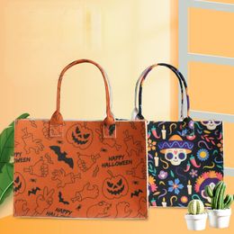 Gift Wrap Halloween Felt Tote Bag Versatile Open Shoulder Large Capacity Shopping Painted Pumpkin Candy Bags
