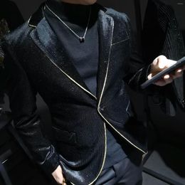 Men's Suits Gold Black Powder Print Blazer Men Soft Cordouroy Winter Hombre Terno Masculino Stylish Blazers For