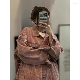 Men's Jackets American Pink Jean Jacket For Men And Women In Spring Autumn 2023 Loose Design Denim Coat Top