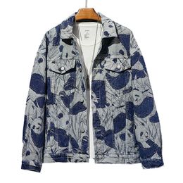Mens Jackets Denim Jacket Panda Jacquard Print Loose Casual National Trend Long Sleeve 230905