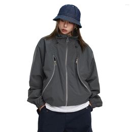 Men's Jackets Women Men Drawstring Stand Collar Zipper Japan Korean Streetwear Fashion Vintage Loose Casual Cargo Jacket Couple Unisex Coat