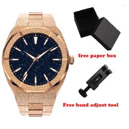 Wristwatches Custom Logo Luxury Rose Gold Frosted Star Dust Waterproof Men Watch