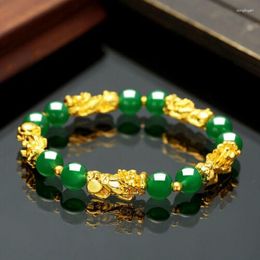 Strand Type Imitation Nansha Golden Pixiu Hand String Men's Six Character Proverbs Piqiu Green Buddha Bead Jewellery