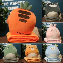 Cushion/Decorative Pillow 3 In1 Stuffed Hand Warmer Bag Cartoon Animal Pillow Blanket Cute Cushion Blanket Home Car Travel Pillow for Children Girl Gift 230905