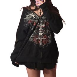 Men's Hoodies Sweatshirts Gothic Sweatshirt Women 2000s Fairy Grunge Skull Print Long Sleeve Hooded Tops y2k Aesthetic Hoodie Oversize Clothes Streetwear 230905