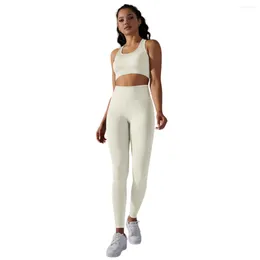 Active Sets Seamless Knitted Solid Colour Jacquard Tight High Elastic Breathable Yoga Set Women Running Fitness Sports Bra Leggings 2-Pcs