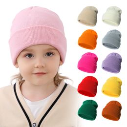 Designer Baby Acrylic Beanies Knitted Plain Winter Slouchy Hats for 0-6 Years Children Head Ears Warmer 18 Solid Colour Orange White Yellow Black Grey Pink Beige