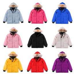 2023 crianças jaqueta canadense casaco designer jaquetas de inverno menino menina crianças grossas roupas luxuosas quentes com pele com capuz parkas moda bebê ganso casacos ao ar livre