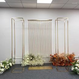 Decorative Flowers 2M Luxury Shiny Gold-Plated Line Screen Wrought Iron Stand Wedding Arch Props Geometric Shelf Party Stage Backdrop Frame