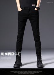 Men's Jeans 2023 Summer Thin Pure Black Slim Fit Small Feet Korean Versatile Casual Pants