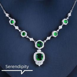 Chains 2023 Trendy Imitated Emerald Diamond Necklace White Gold Colour Wedding Chocker Women Bridal Engagement Fine Jewellery