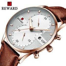 Wristwatches REWARD Quarz Watch for Men Waterproof Chronograph Mens Wrist Watches 22mm Leather Strap Glow Clocks Luxury 230905