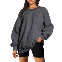 Women's Hoodies Solid Colour For Womens Loose Long Sleeve Hoodless Pullover Drop Shoulder Sweatshirt Basic Casual Jumper Autumn Winter