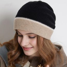Berets Ear Protection Pile Hat Stylish Winter Hats For Women Knitted Beanie With Colourful Splicing Design Streetwear