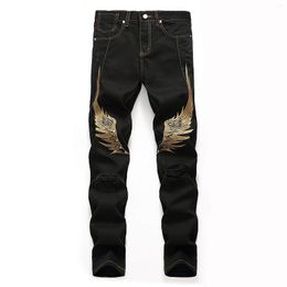 Men's Jeans Stylish Mens Denim Trousers Personality Embroidered Wing Ripped Street Clothing